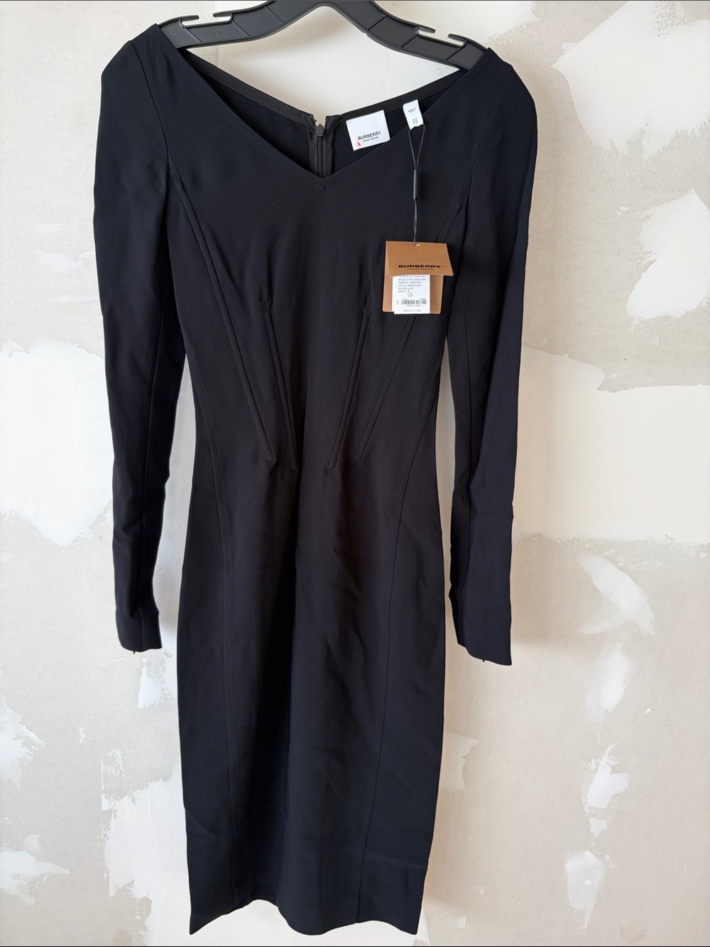 NWT Burberry Black Long Sleeve V-Neck Dress size 0